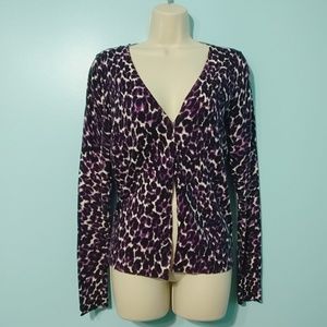 MERONA Purple Leopard Print Cardigan Sweater